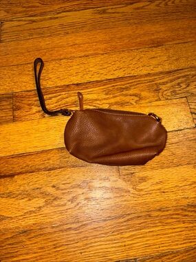 Pebbled Leather Wristlet Clutch in Cognac